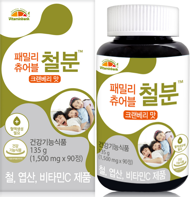 철분 캔디 — 비타민뱅크 패밀리 츄어블 철분 크렌베리맛, 90정, 1개