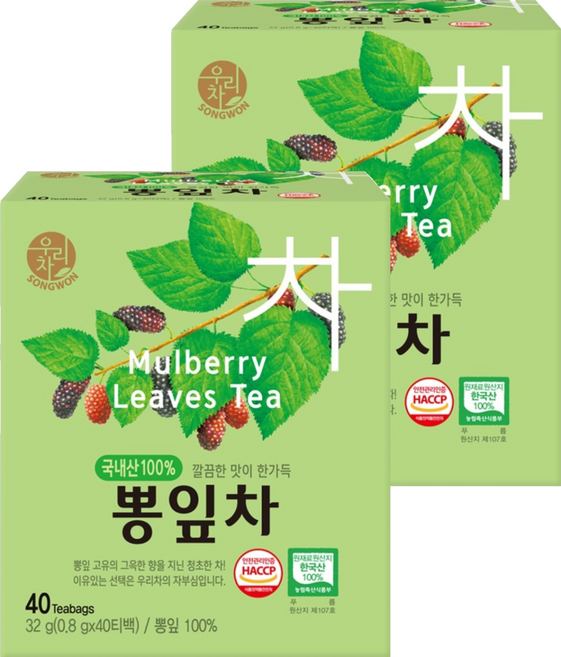 우리차 뽕잎차, 800mg, 40개입, 2개
