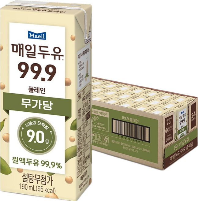 무설탕 두유 — 매일두유 99.9 플레인, 190ml, 24개