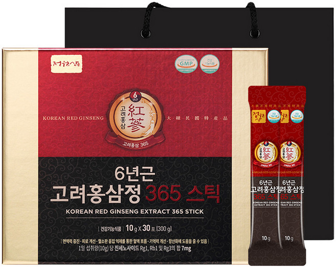 홍삼 스틱 — 정원삼 6년근 고려홍삼정 365 스틱 선물세트 + 쇼핑백, 300g, 1개